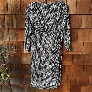 Ralph Lauren Black/White/Gray Chain Link Stretch Cocktail Dress in Women's 14